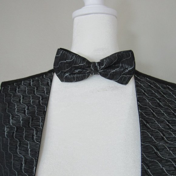 Bill Blass Gray Button Up Formal Vest Prom Wedding w/ Bow Tie XXL - Picture 5 of 9